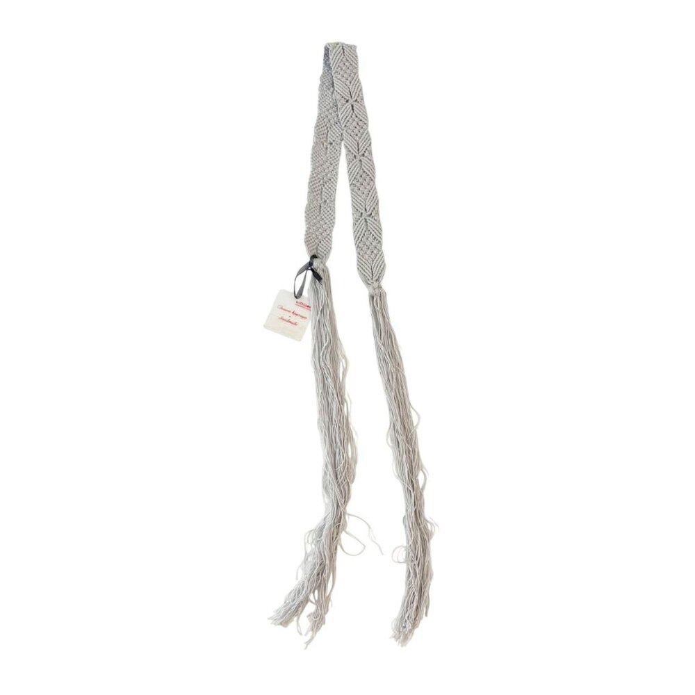 NEW Handmade Macrame Belt Light Gray Fringe Festival Boho Indie 66" Length